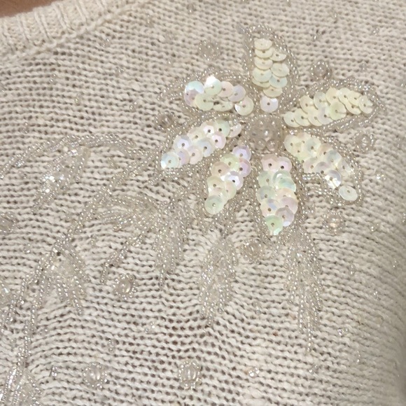 Vintage Pronto Moda Sweater Size Small Cream Sequin Beaded Dolman Sleeve - Picture 4 of 12